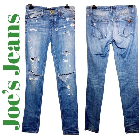 JOE’S JEANS Cigarette Distressed Busted Knee Shae Wash Jeans, Size 25 - Picture 1 of 9